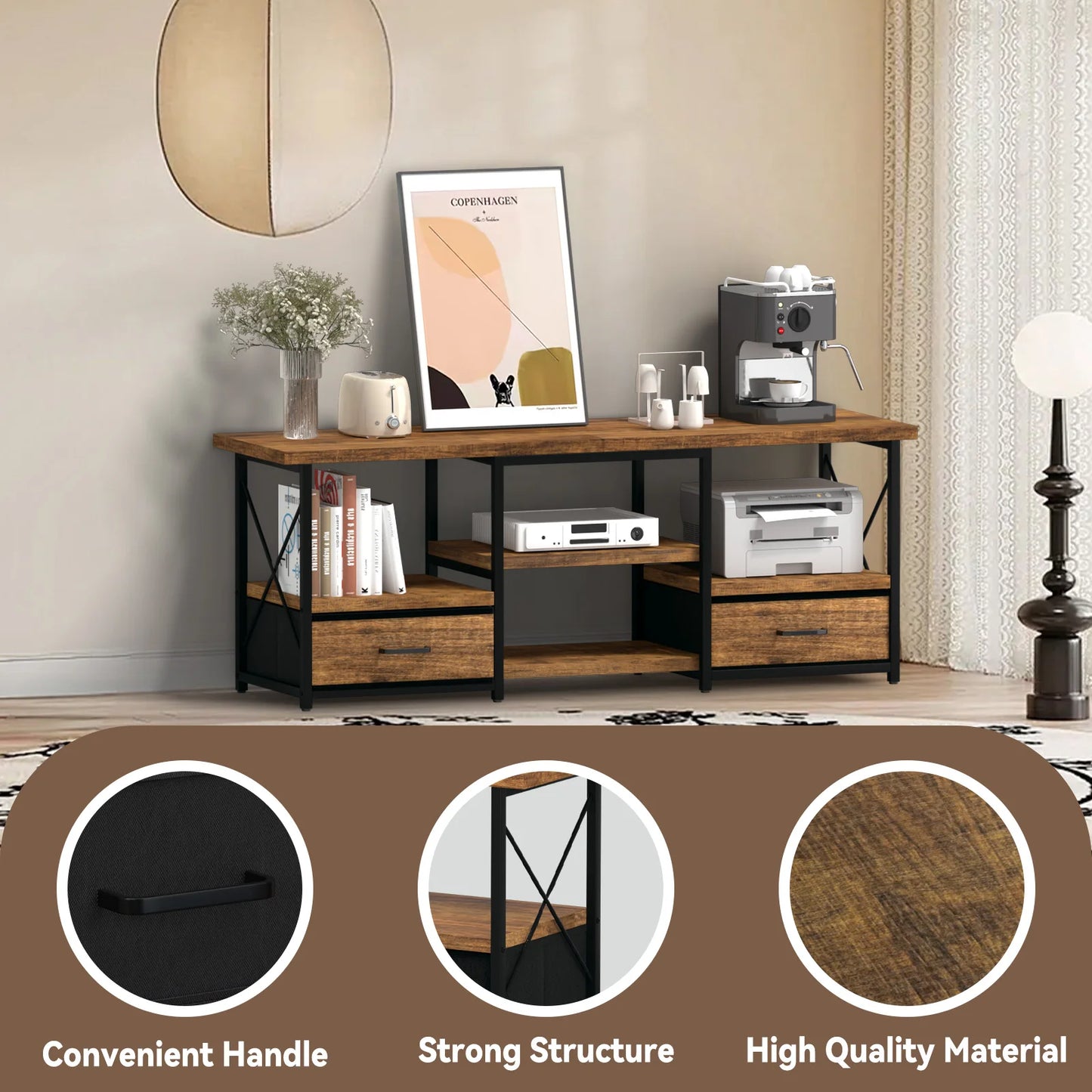 55" TV Stand with Fabric Drawers-Brown