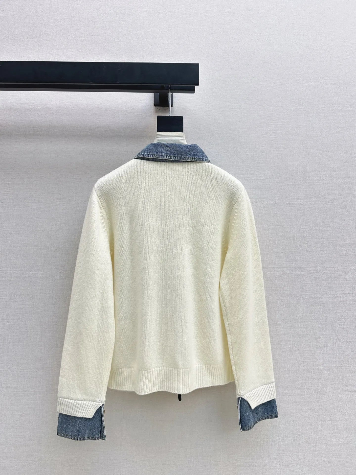 2025 Autumn And Winter New Women Clothes Autumn And Winter New Denim Stitching Polo Cardigan Wool Yarn Warmth Three Colors