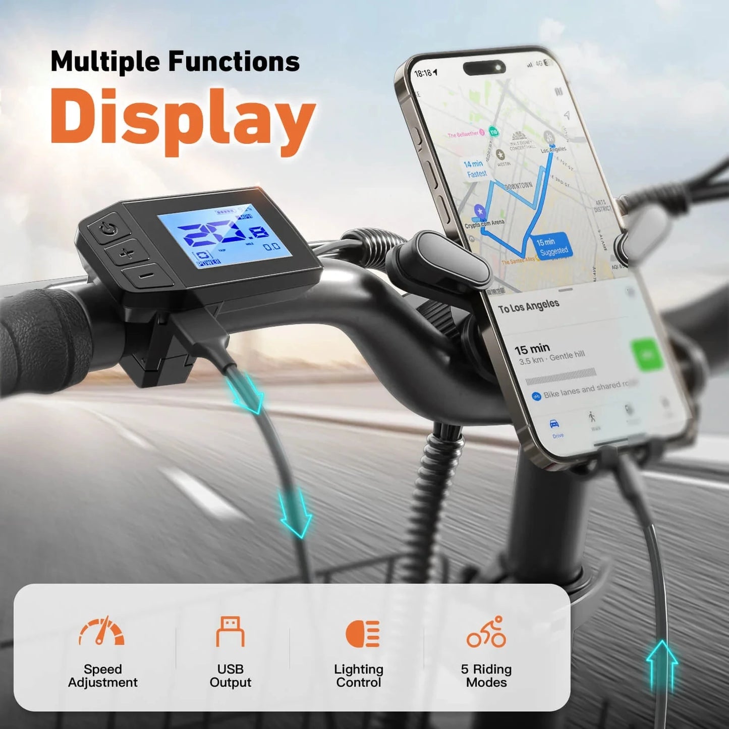 QRONGE Electric Bike 1000W Peak Folding Electric Bike 20" Step-Thru Eletric Bicycle with Front Basket 7 Speed 25 MPH Ebike