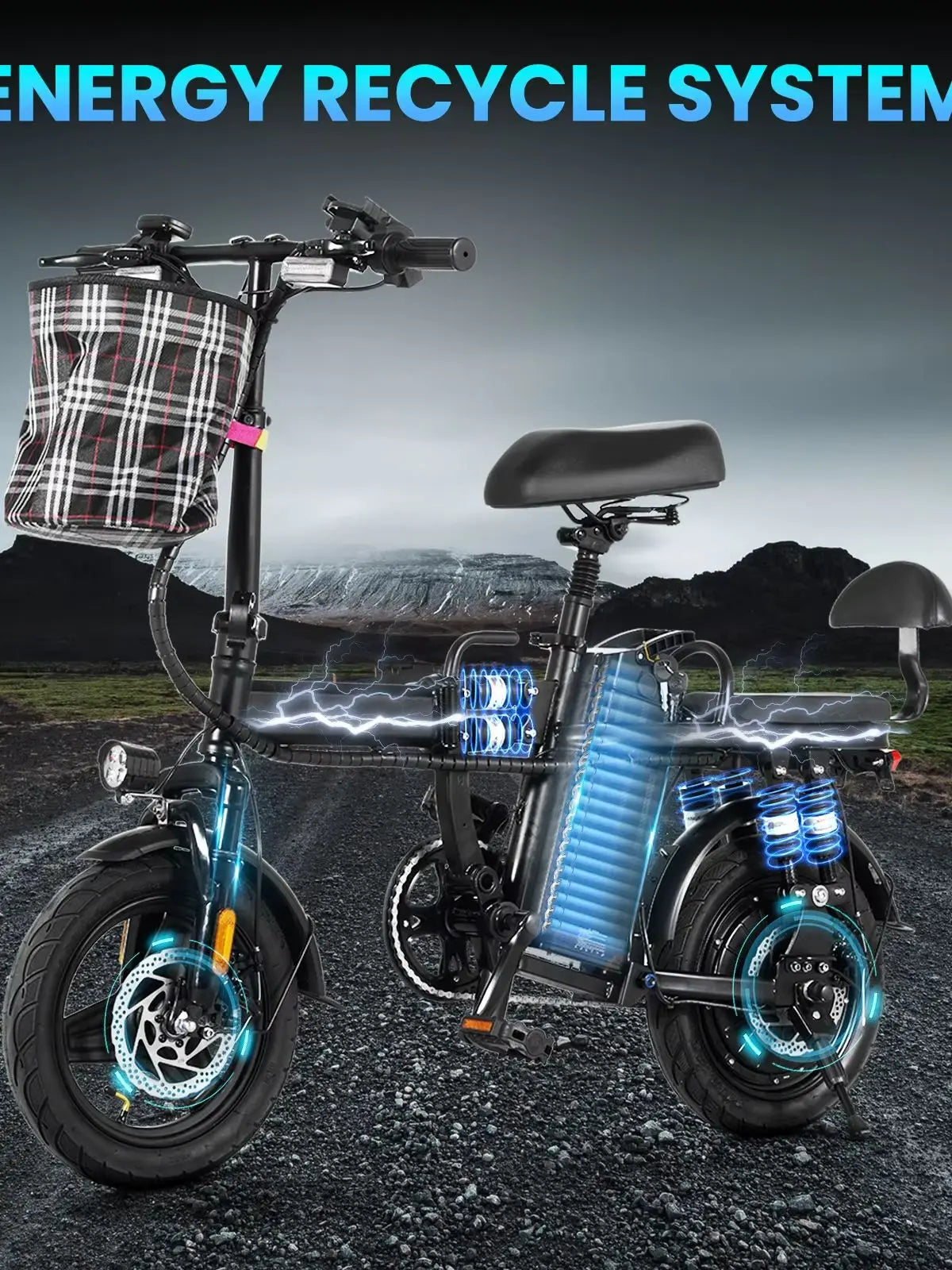 500W Adult Electric Bike  20 MPH, 48V 20Ah 50miles range Removable Battery 14 Inch Folding Electric Bike 8pcs Multi-Shock Absorp