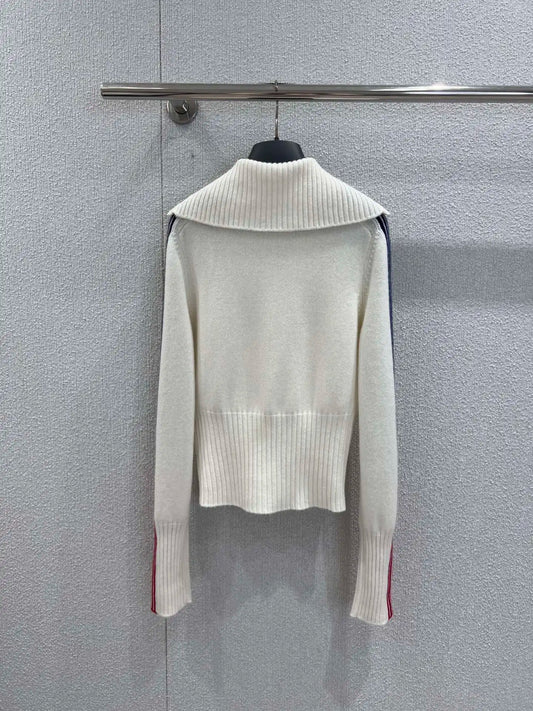 2026 Autumn/Winter Women's Half Zipper Striped Inlaid Sweater HL175