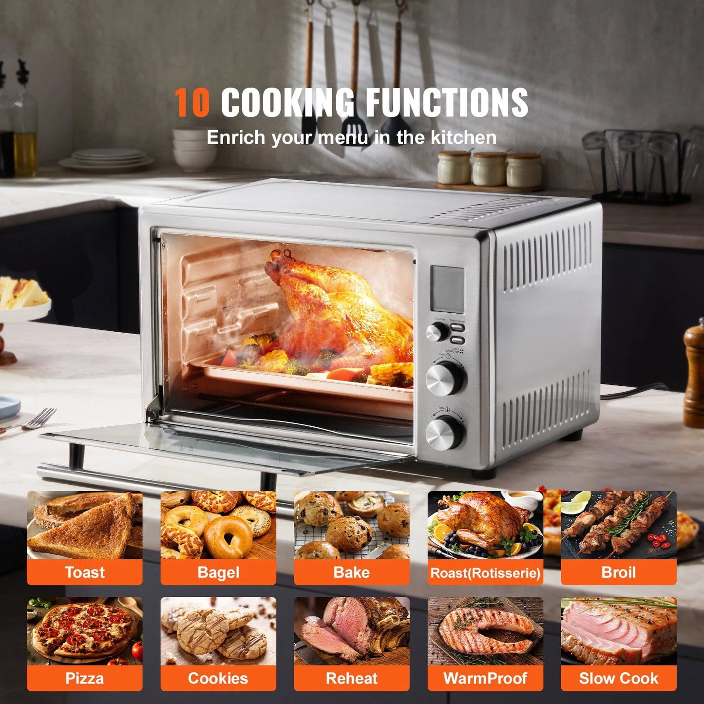 10-IN-1 Countertop Convection Oven, 28L/29.6Qt Multifunctional Conventional Oven Countertop, 1800W 4-Tier Toaster Home Use