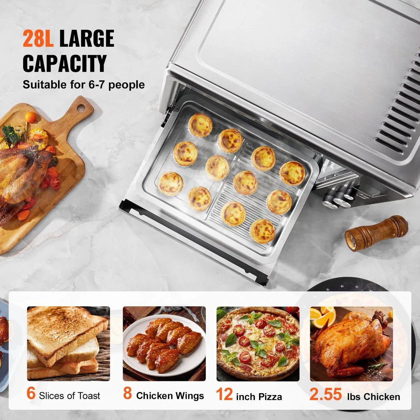 10-IN-1 Countertop Convection Oven, 28L/29.6Qt Multifunctional Conventional Oven Countertop, 1800W 4-Tier Toaster Home Use