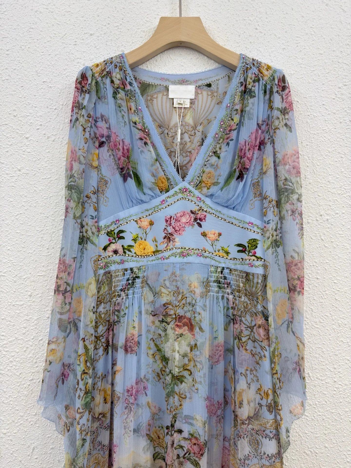 100% Real Silk Women V-Neck Floral Printing Flare Sleeve Midi Dress Bohemian Vintage Spring Elegant Beach Style High Quality