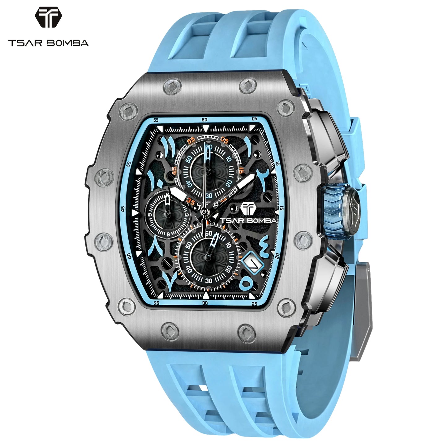 TSAR BOMBA Luxury Tonneau Quartz Watch for Men Japanese Movement, Stainless Steel Case,  Elegant Dress Wristwatch