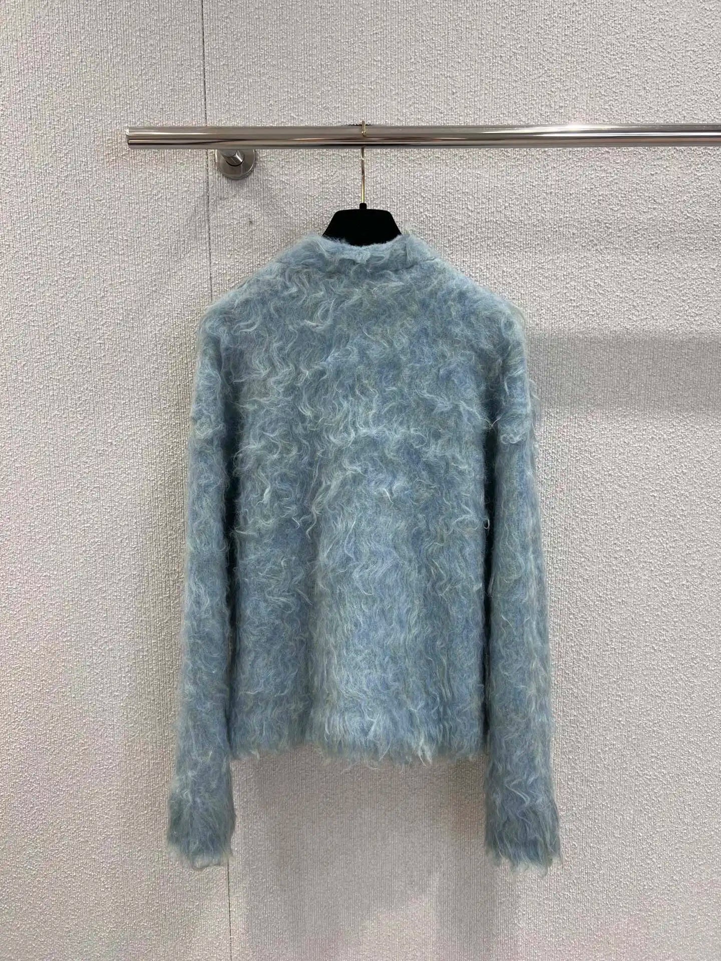 Light Blue Fluffy Knitted Sweater for Women, Cozy & Stylish Piece for Cool Seasons