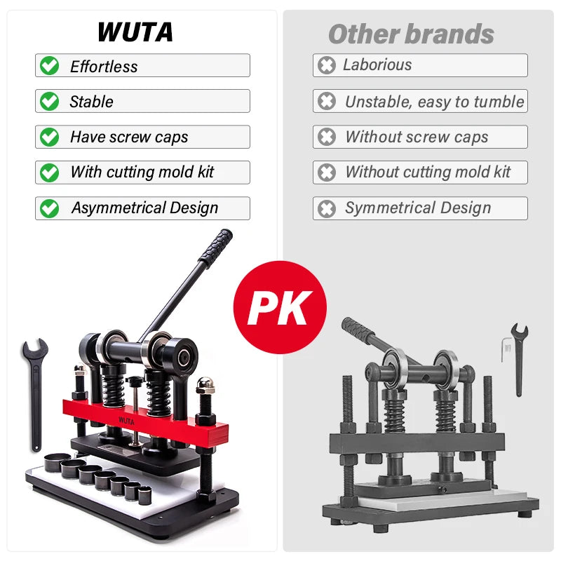 WUTA Manual Leather Die Cutting Machine Hand Pressing Cutter Embossing Shaping Mold Tools DIY Punching Fabric Paper (Size S)