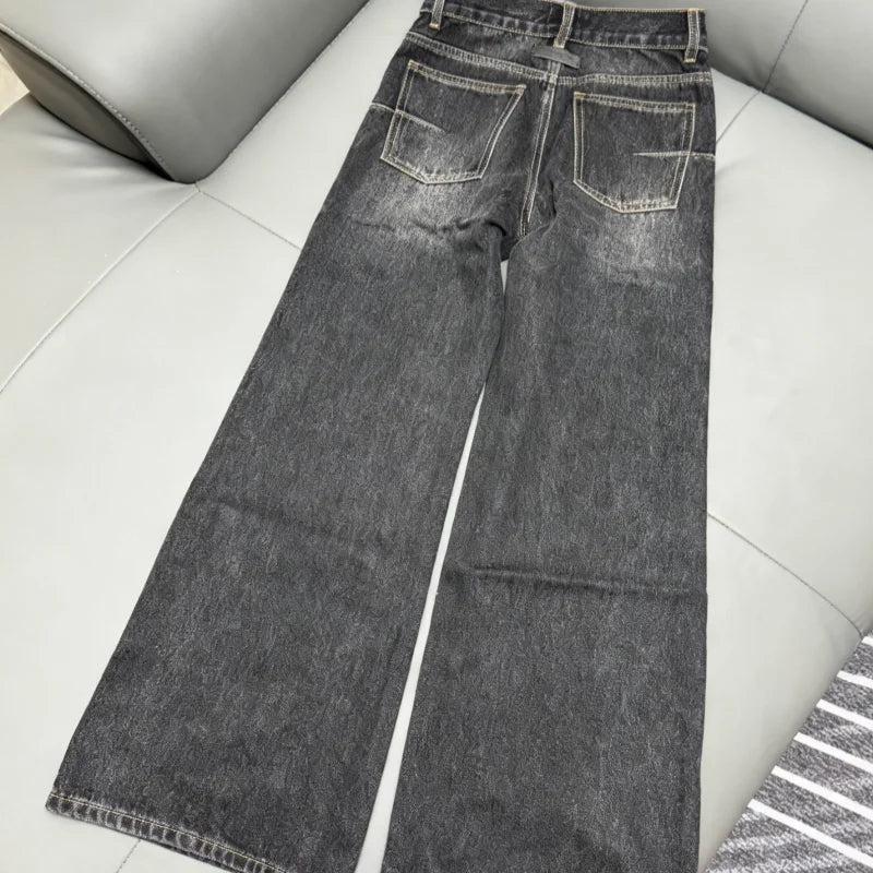 Autumn and Winter 2025 Women's Black Grey Fashion High class Trouser Feet Printed Curled Jeans HL195