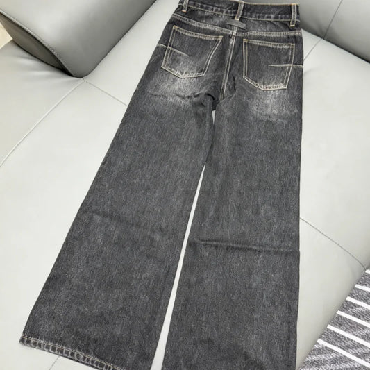 Autumn and Winter 2025 Women's Black Grey Fashion High class Trouser Feet Printed Curled Jeans HL195