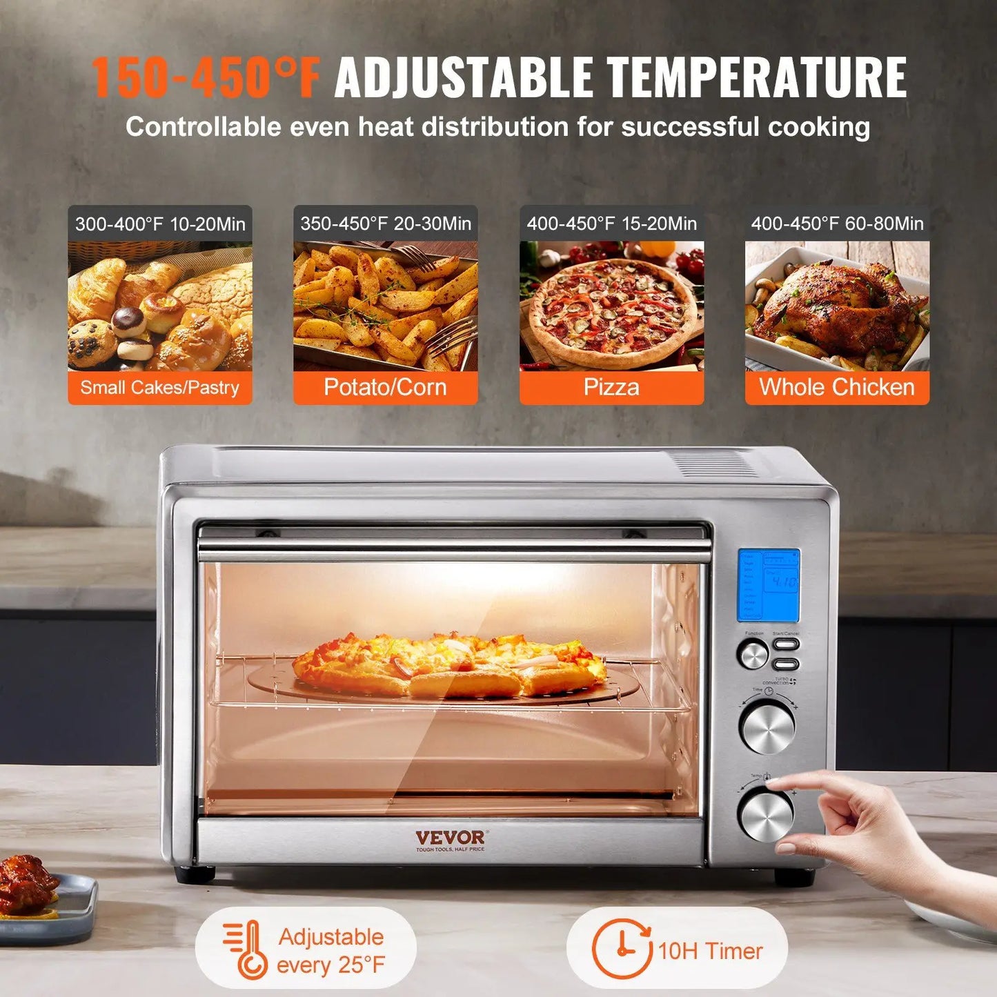 10-IN-1 Countertop Convection Oven, 28L/29.6Qt Multifunctional Conventional Oven Countertop, 1800W 4-Tier Toaster Home Use