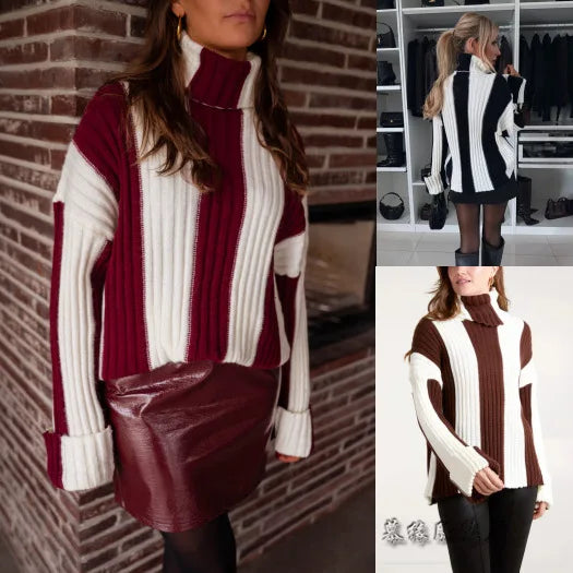 2025 Women's Knitted Sweater High Collar Long Sleeve Sweater