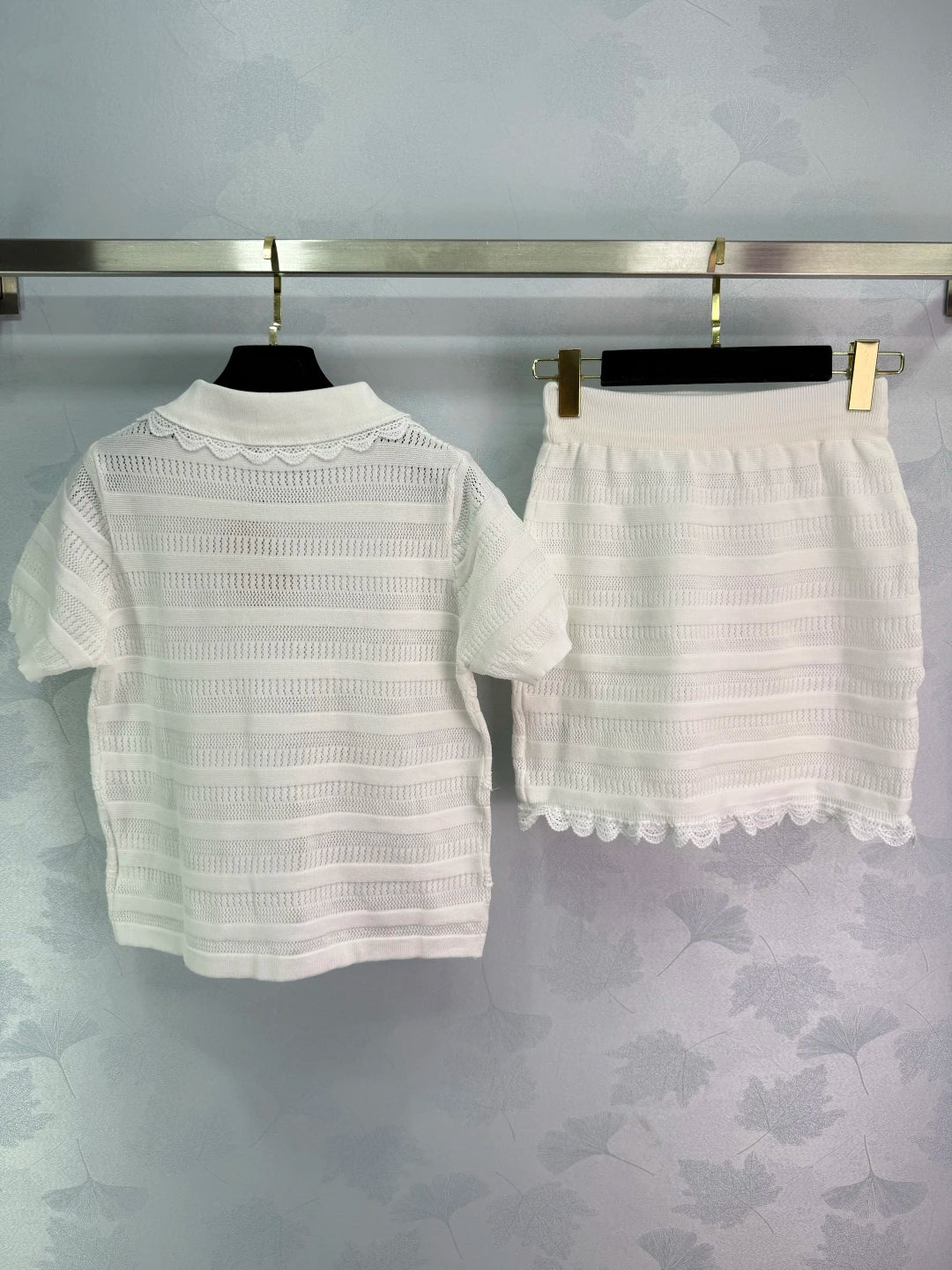 2025 New Lace Knitted Short sleeved Skirt Set 225