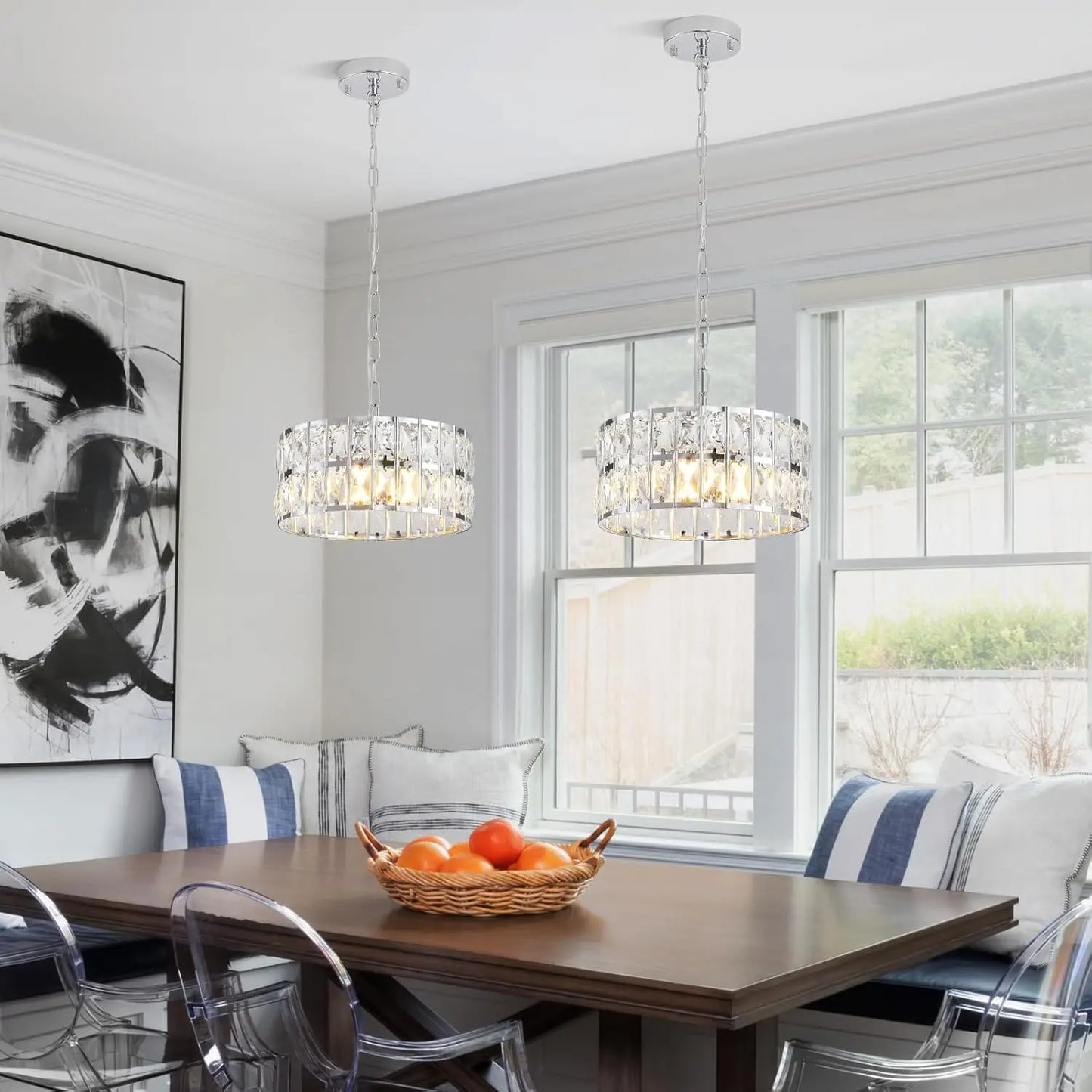 MSSIAN Chrome Crystal ChandeliersModern Semi Flush Mount Ceiling Light Small 4-Ligh Round Crystal Hanging Pendant Light Fixtures