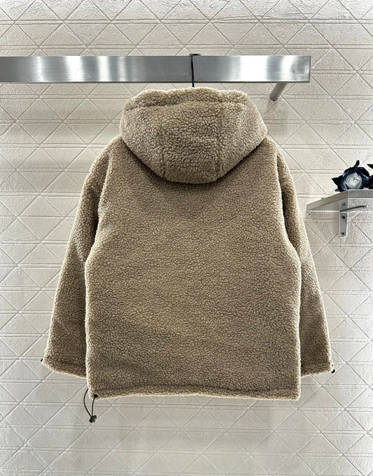 2025 Autumn And Winter New Kpop Women Clothes Hooded Teddy Lamb Down Lined Waterproof Nylon Treated Jacket