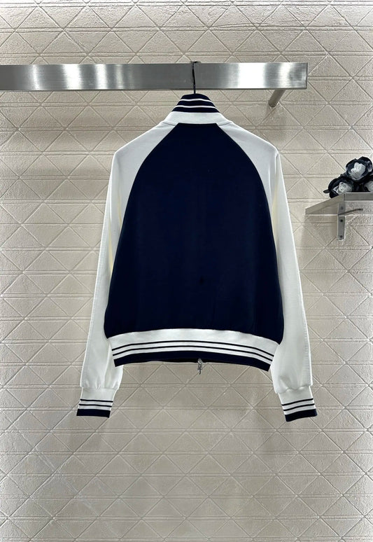 25 Autumn New zipper contrasting color coat and long pants set for women's casual sportswear, trendy and versatile two-piece set