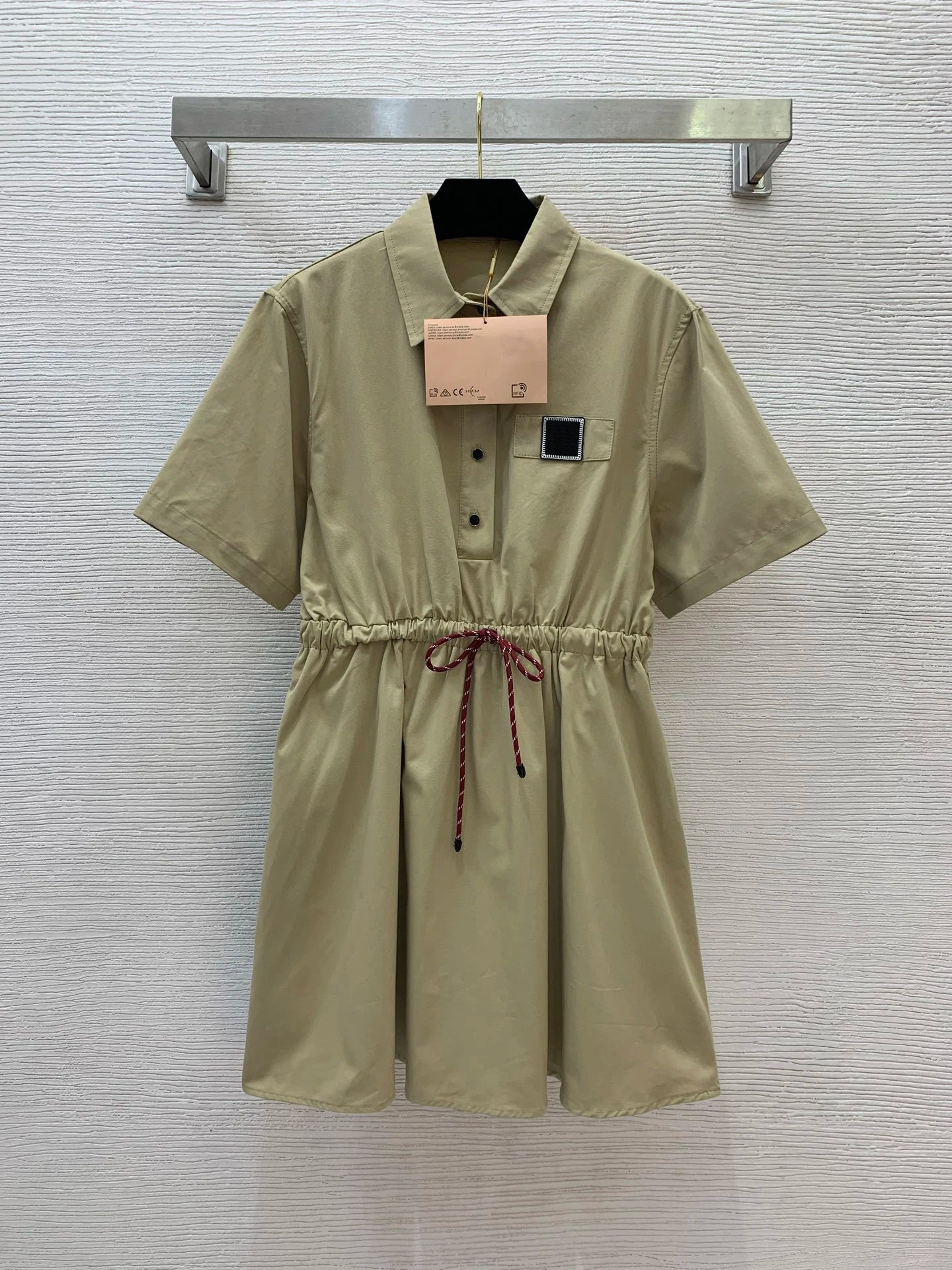 2025 new half body buckle placket lapel drawstring waist slimming short sleeved dress