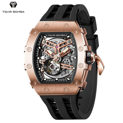TSAR BOMBA Men's Automatic Mechanical Watch — Tonneau-Shaped, 50M Water-Resistant, Sapphire Crystal — A Gift for Men