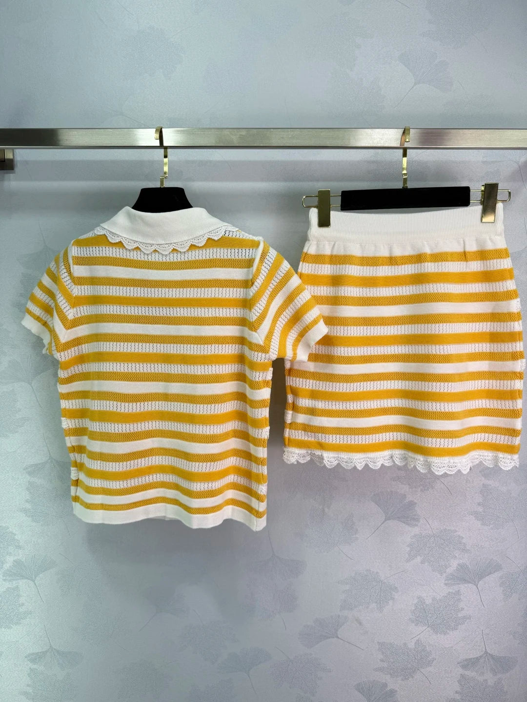 2025 New Lace Knitted Short sleeved Skirt Set 225