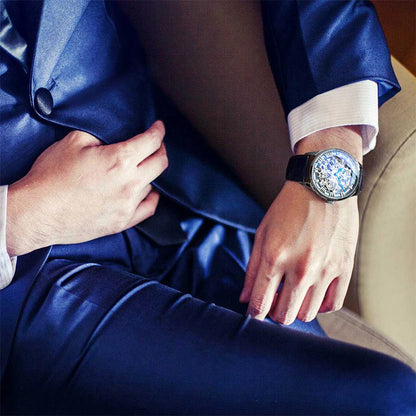 AGELOCER Original Baroque Art Carved Watch Steel Strap Men's Hollow Carved Automatic Mechanical Watch Birthday Gift for Men