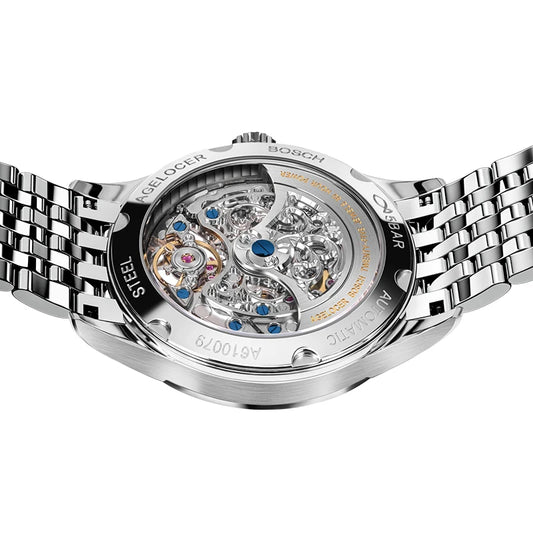 AGELOCER Original Baroque Art Carved Watch Steel Strap Men's Hollow Carved Automatic Mechanical Watch Birthday Gift for Men