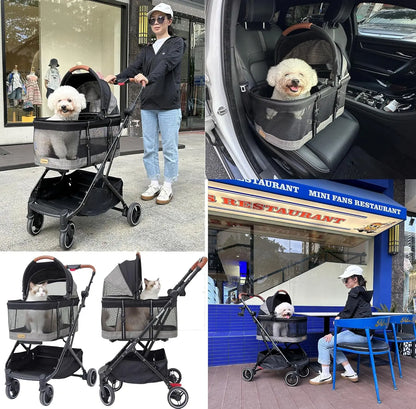 Upgraded 3-in-1 Pet Stroller with Detachable Carrier, Folding Lightweight All-Terrain Travel Gear for Pets Up to 35 lbs