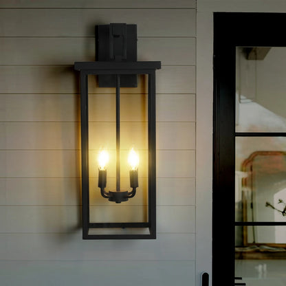 26"H Modern Outdoor Wall Lantern:Black Frame,Clear Glass,4 E12,Weatherproof Porch/Patio(No Bulbs)
