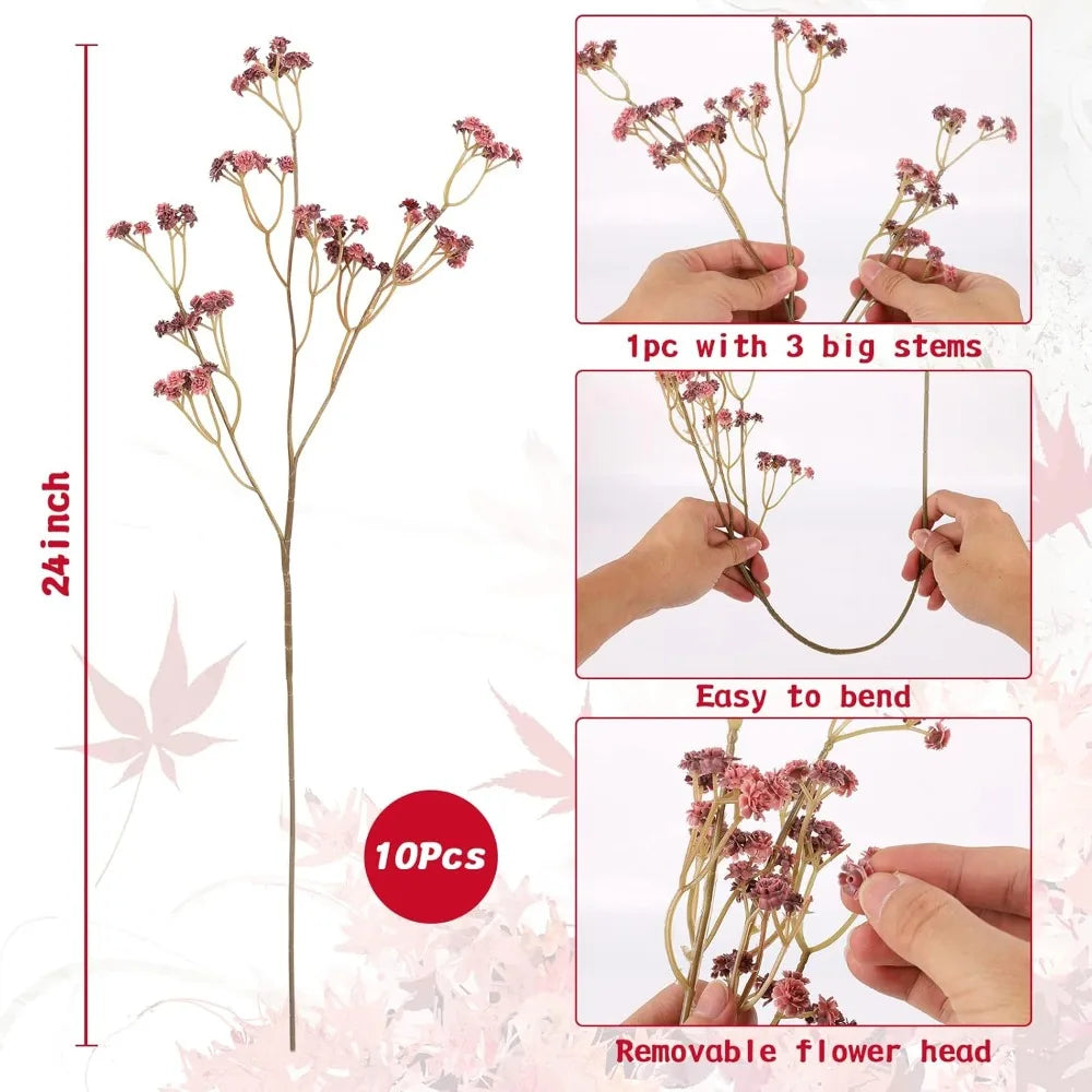 Baby Breath Flowers Fall Flowers Artificial Bulk, 10Pcs Fall Decor Fake Gypsophila Plants Bouquets Flowers Real Touch Faux