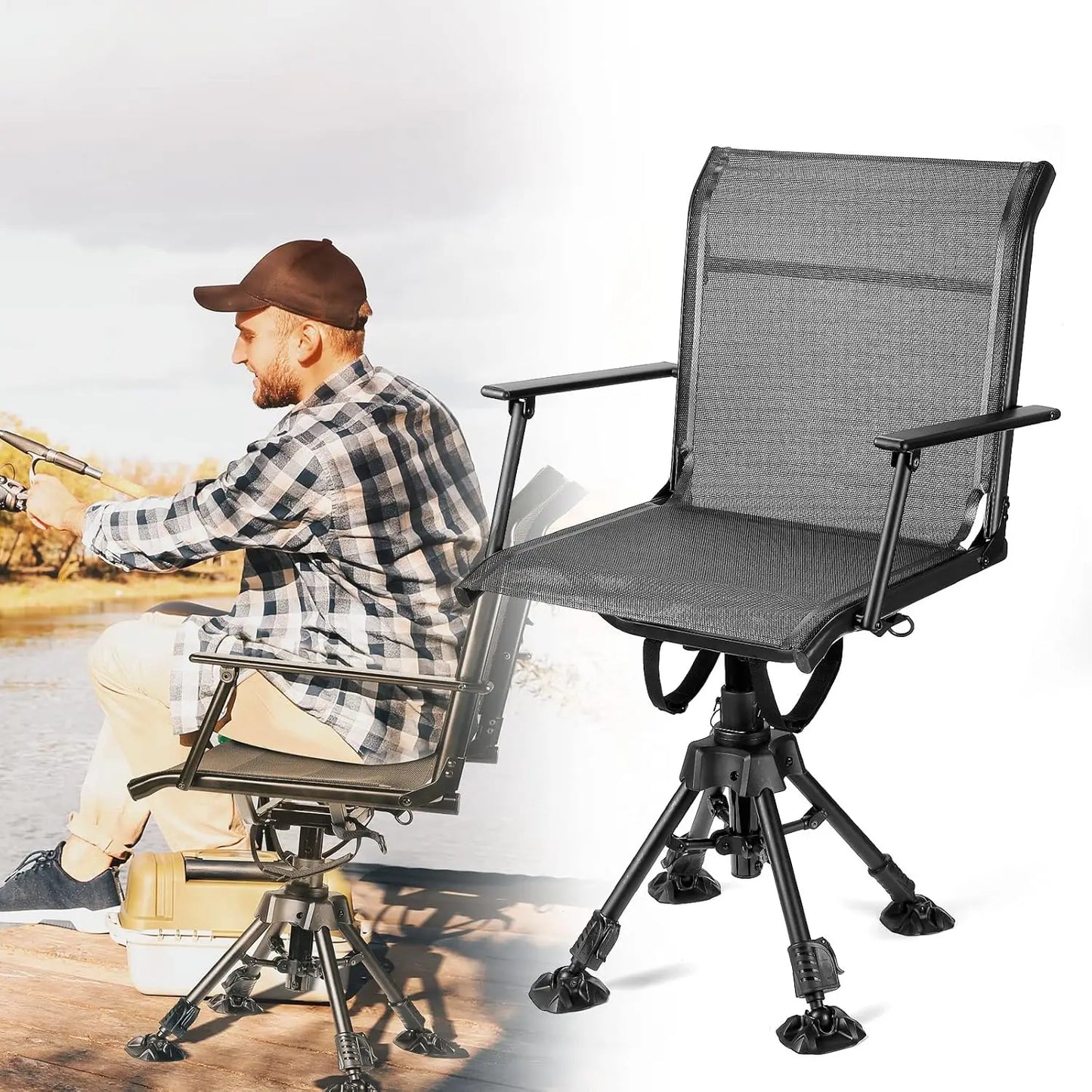 Hunting Blind Chair 360 Degree Silent Swivel, 300 Lbs Height Adjustable Quick Folding Portable Comfortable Hunting Deer·Hot Sale