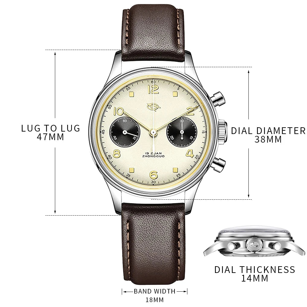 SEAKOSS Mechanical Watches for Men Pilot Chronograph 38mm Original 1963 st1901 Movement Hand Windin Sapphire Retro Men's Watches