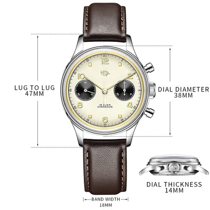 SEAKOSS Mechanical Watches for Men Pilot Chronograph 38mm Original 1963 st1901 Movement Hand Windin Sapphire Retro Men's Watches