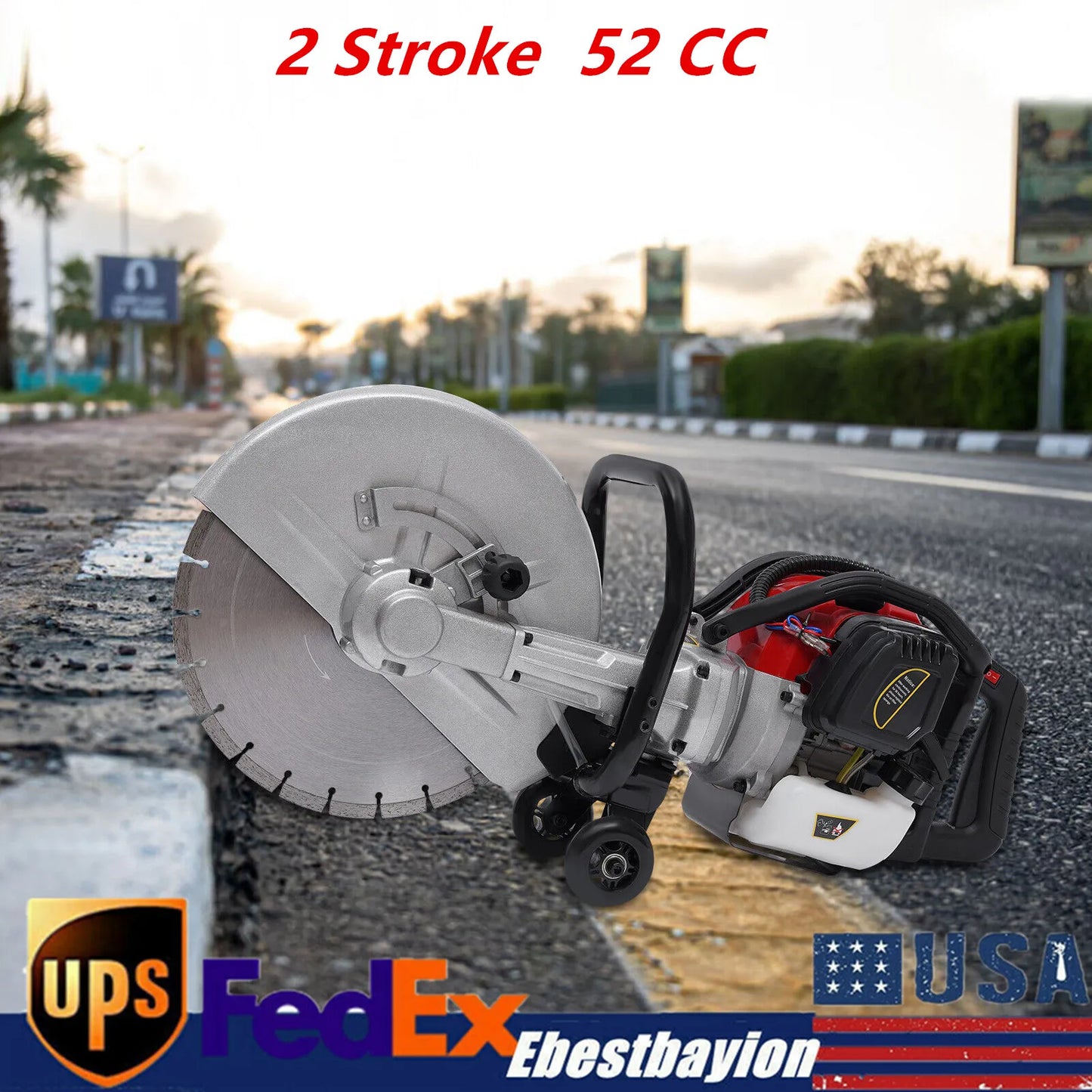 Gas Powered Cement Wet Dry Masonry Concrete Cut Off Saw 1400W 52CC Circular Saws With 350Mm Blade Adjustable Cutting Depth