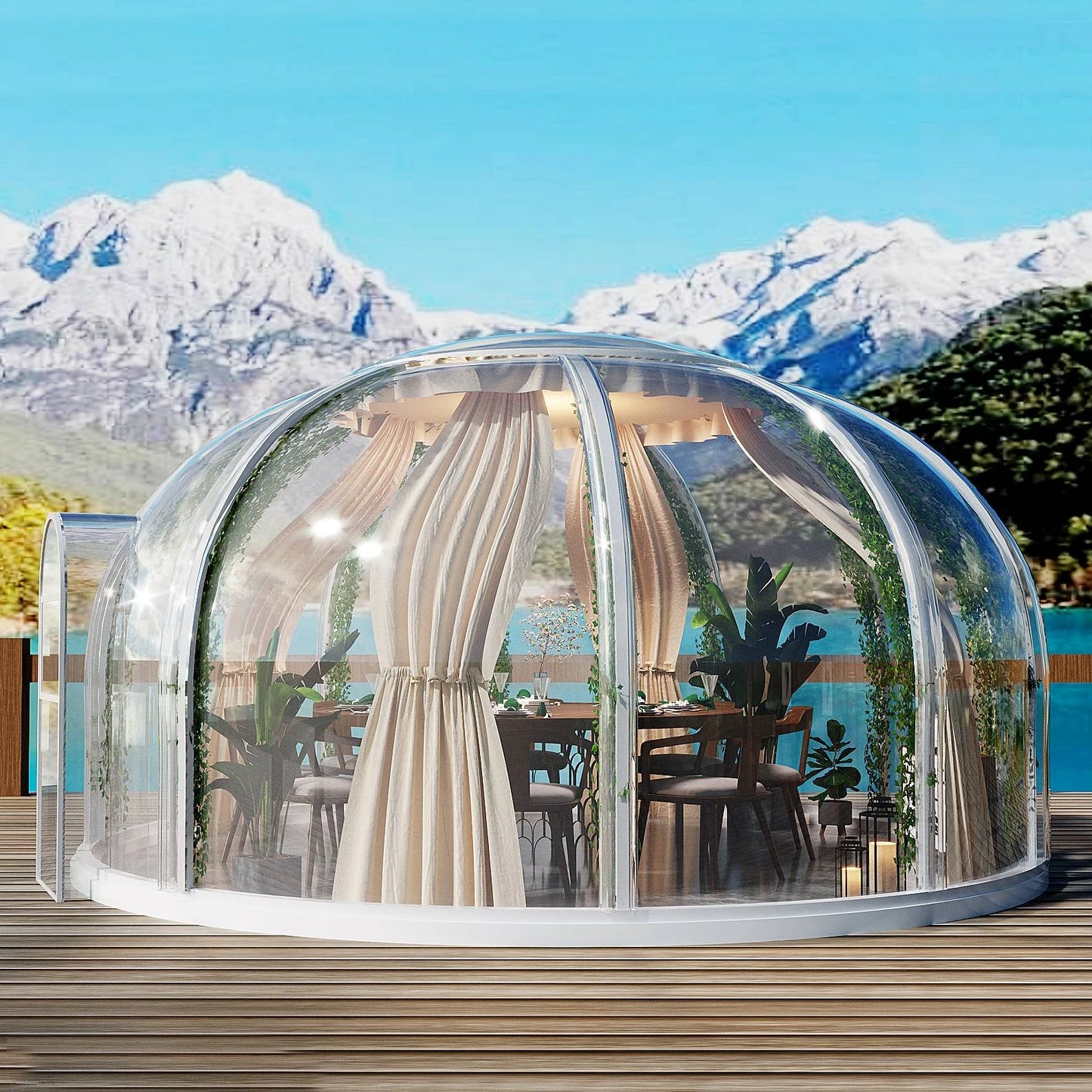 Transparent Luxury Outdoor Bubble House Star Room Igloo Glamping 8 People Dining Room