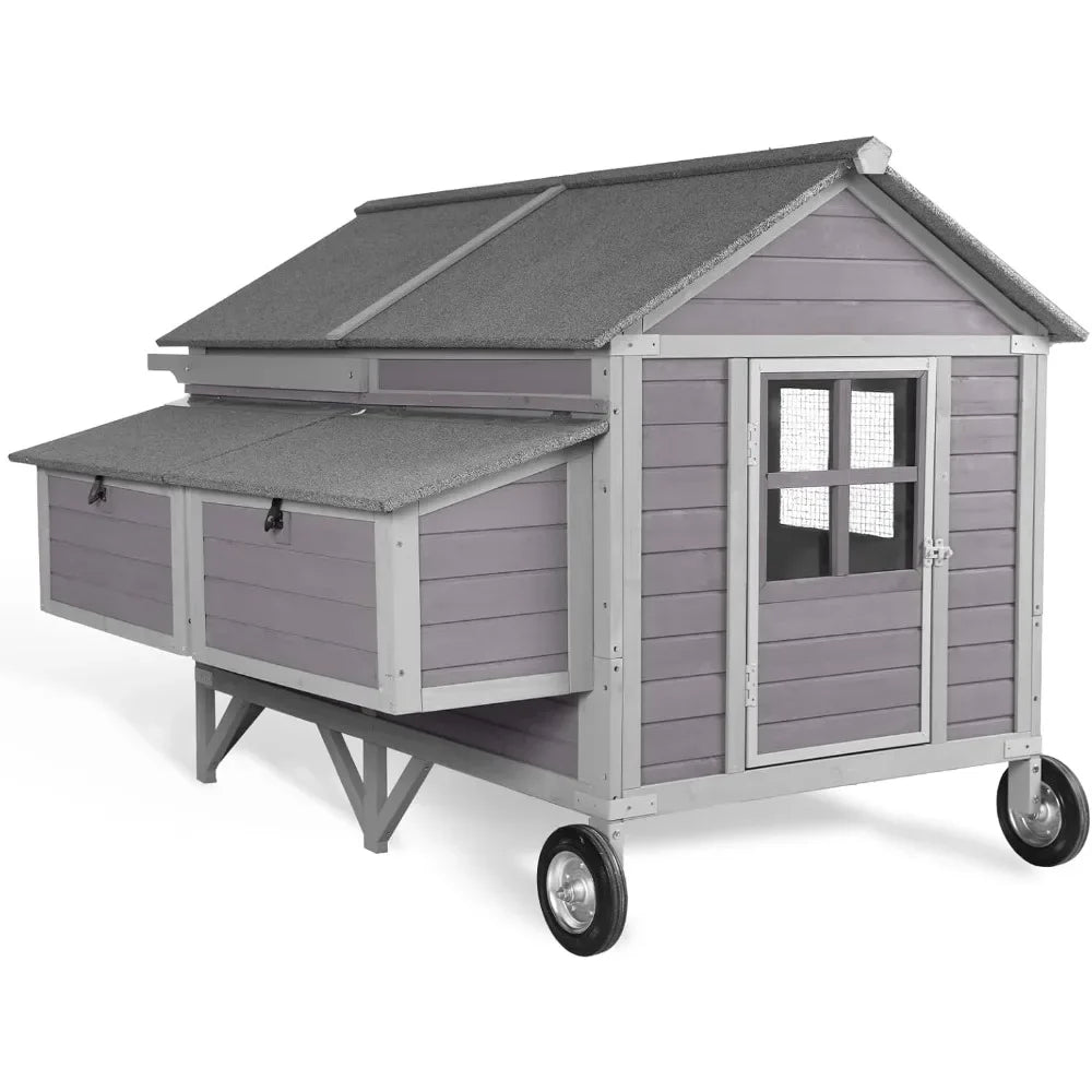 Chicken Coop with Super Large Wheels for 8-10 Chickens Mobile Duck House 68.1 L with Four Nesting Boxes, Four Perches