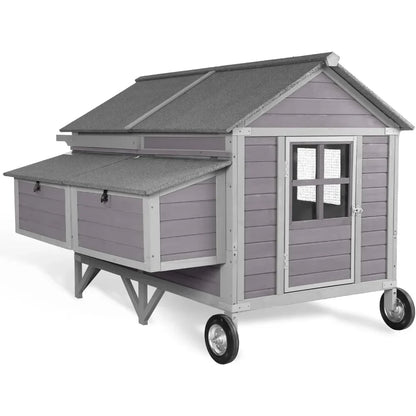 Chicken Coop with Super Large Wheels for 8-10 Chickens Mobile Duck House 68.1 L with Four Nesting Boxes, Four Perches