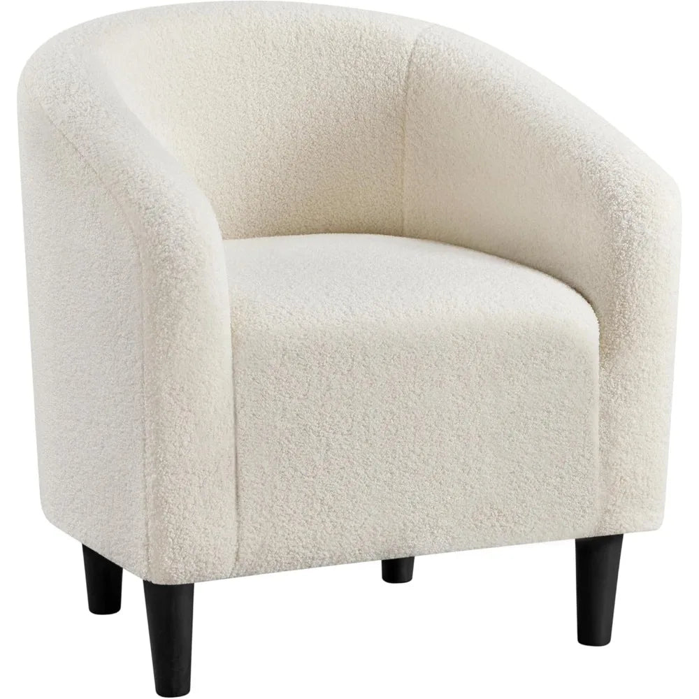 Accent Barrel Chair, Boucle Fabric Club Chair, Furry Sherpa Elegant Armchair with Cozy Soft Padded, Suitable for Living Room Be
