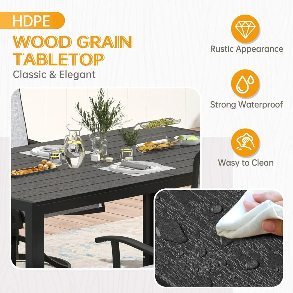 7-Piece Outdoor Patio Dining Set with 6 Swivel Patio Chairs and 59"x 35" Rectangular Dining Table, All Weather Patio Dining