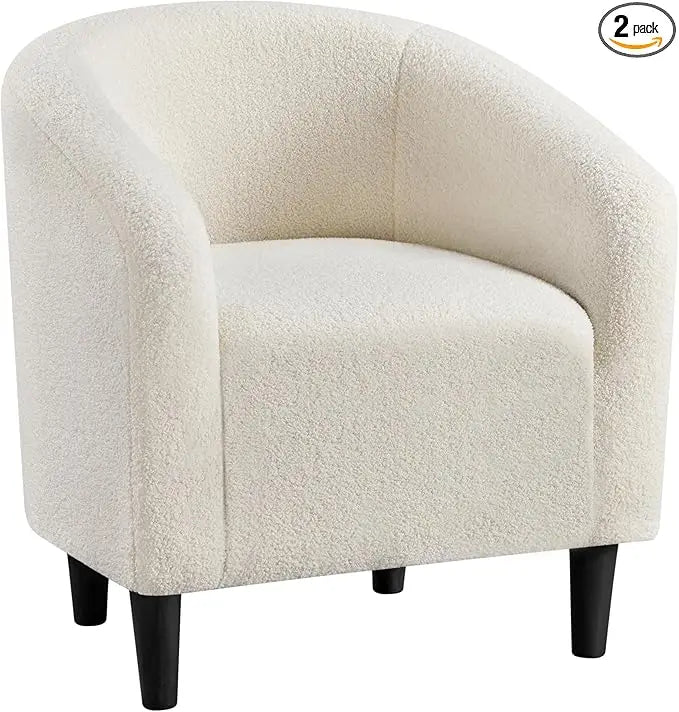 Accent Barrel Chair, Boucle Fabric Club Chair, Furry Sherpa Elegant Armchair with Cozy Soft Padded, Suitable for Living Room Be