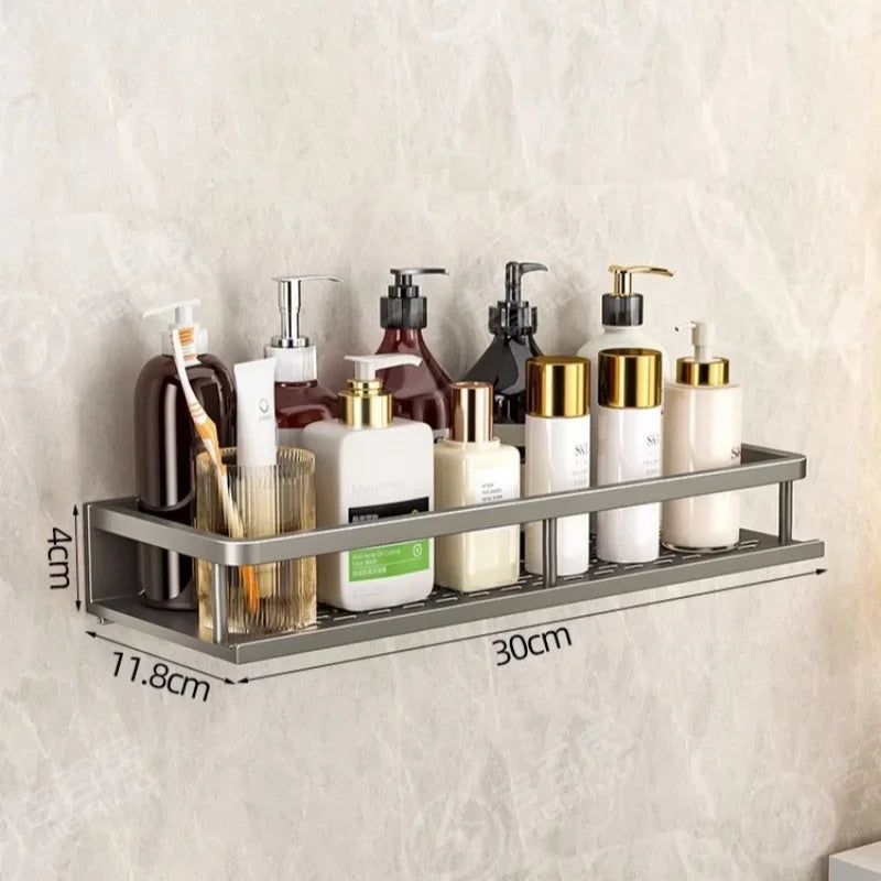 Wall Mounted Bathroom Shelf Punch-free Shampoo Storage Rack For Kitchen Holder Square Aluminum Bath Rack Organizer Accessories