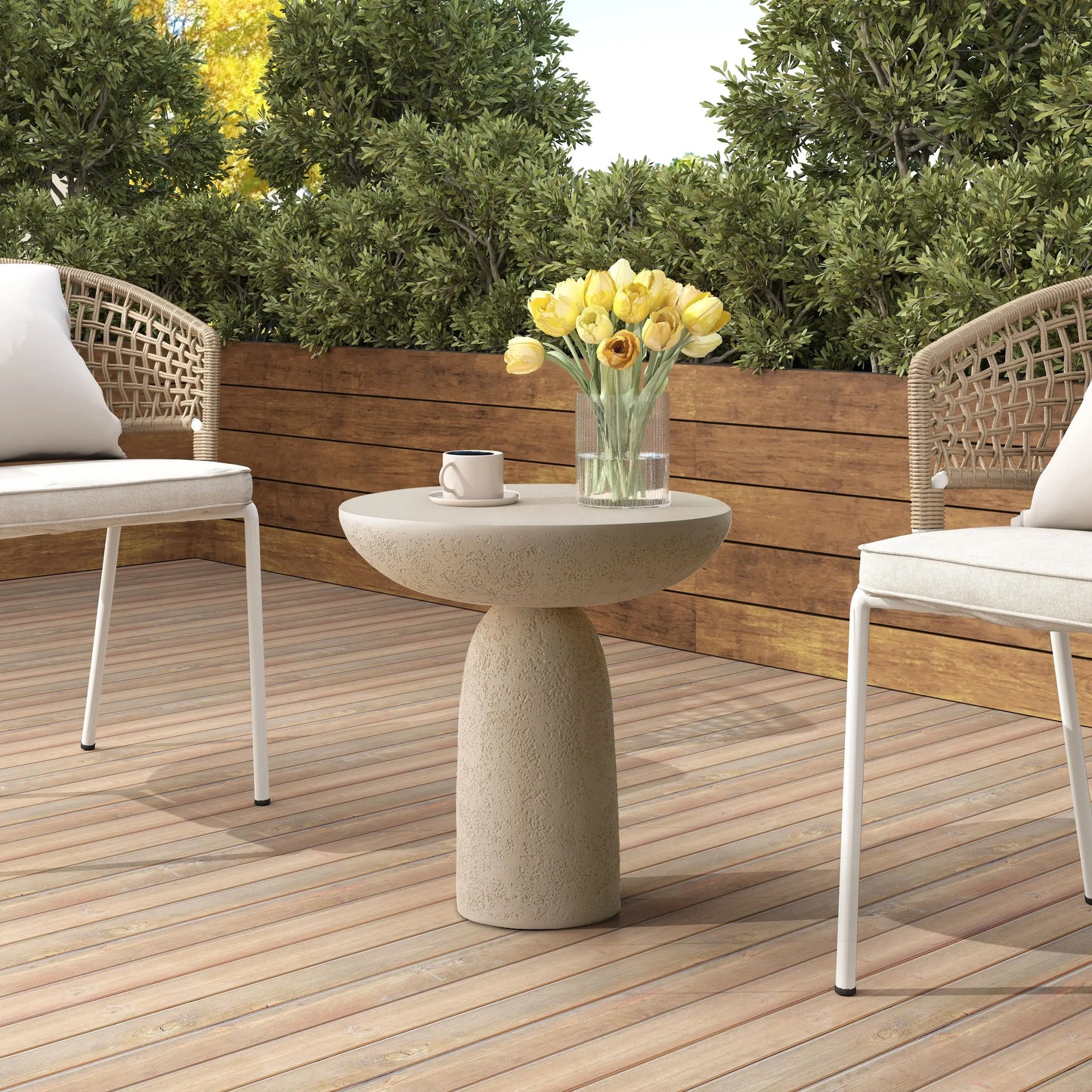 SHYFOY 18'' Tall Pedestal Side Table, Modern Round End Table, Stone-Inspired Accent Tables with Hourglass Design