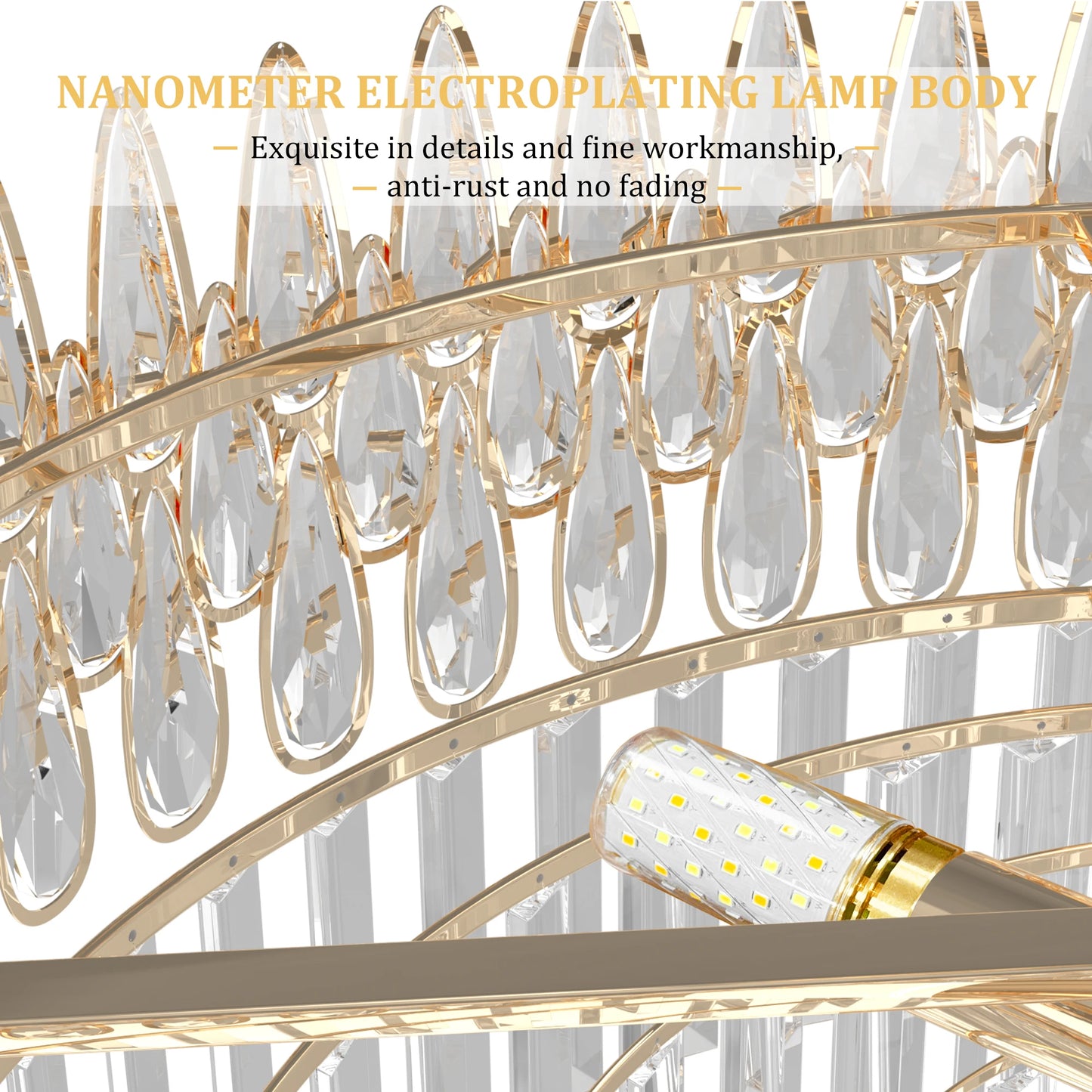 LUVODI Luxury Ceiling Pendant Lighting Decor Crystal Chandeliers Light Fixture with Three Colors Lights