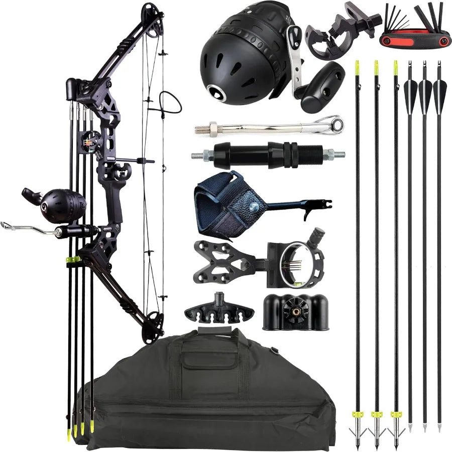 Compound Bow Fishing Combo Kit 2070 LBS Hunting Bow with Bowfishing Arrow and Fishing Reel for Bowfishing Archery Hunting Compl