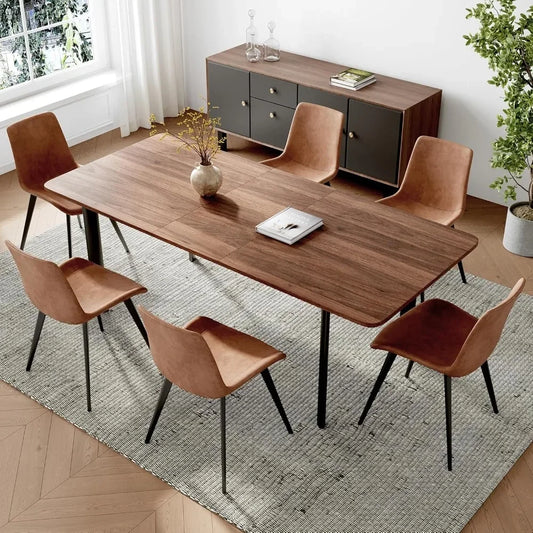 63"- 78.7" Extendable Dining Table Set for 6, Modern Kitchen Table with 6 Dining Chairs, Thickened Expandable Wooden Table
