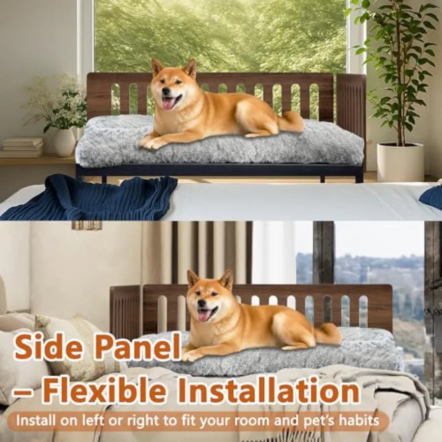Large 40''x28'' Metal Dog Bed Frame with Cushion 2 Panel Adjustable Height Dog Bunk Beds Gray
