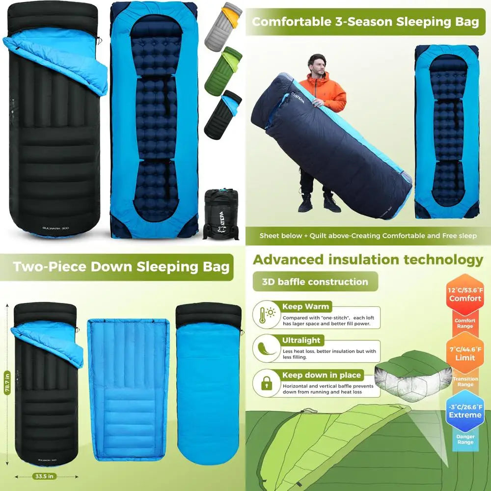 Ultralight 3-Season Recycled Sleeping Bag for Adults, 650FP/700FP, Compact Design with Compression Sack for Backpacking and Camp