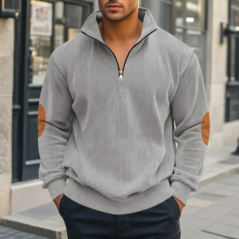 spring autumn new men's fleece sweatshirt stand-up collar half zipper pullover long sleeve sweatshirt corduroy trend men's tops
