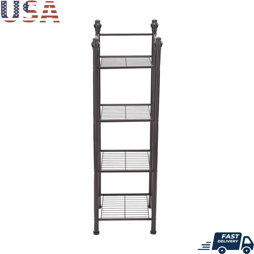 4 Tier Metal Storage Shelf Tower Bathroom Organizer Easy Assembly Freestanding Design Indoor Use Space Saving Solution