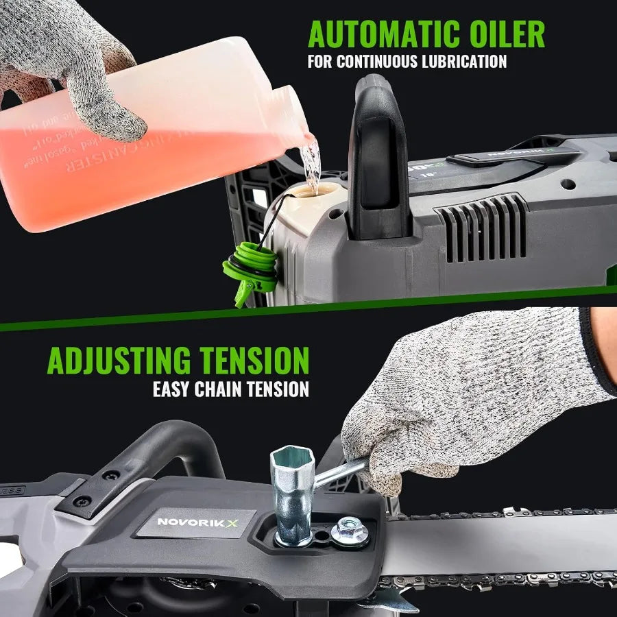 Electric Chainsaw Brushless 60V Cordless Chain Saw with 18 and 16 Bar for Tree Trimming and Wood Cutting Powered by 5.0Ah Batte