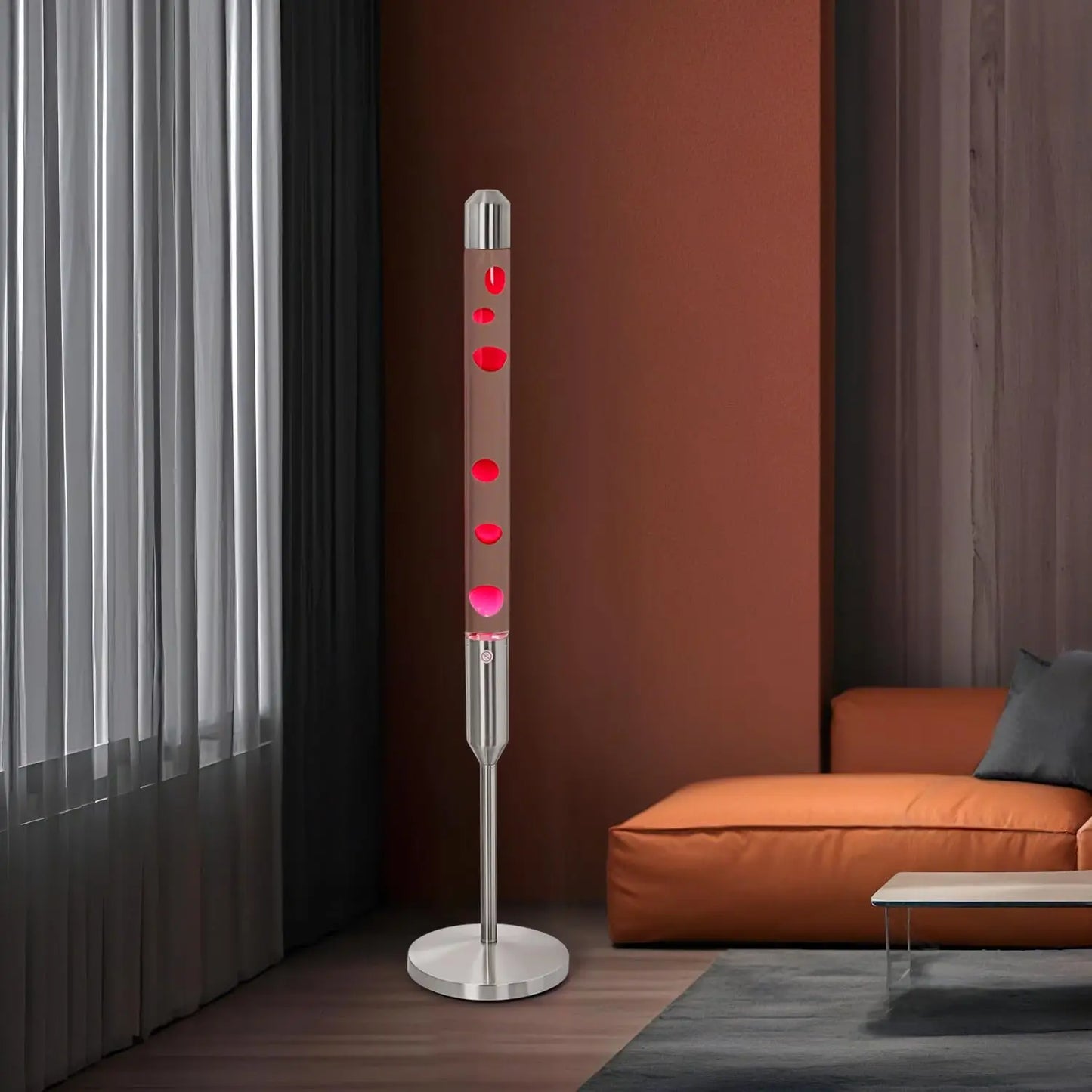 47.5 Inch Mood Lamp, Flowing Wax Liquid Motion Light for Living Room Decor, Silver Base Red Wax