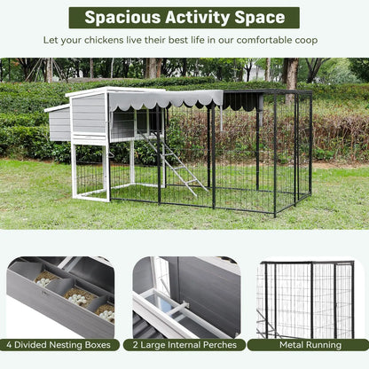 105" Outdoor Wooden Chicken Coop with Run Large Nesting Box Removable Tray Poultry Habitat Supplies, Customized