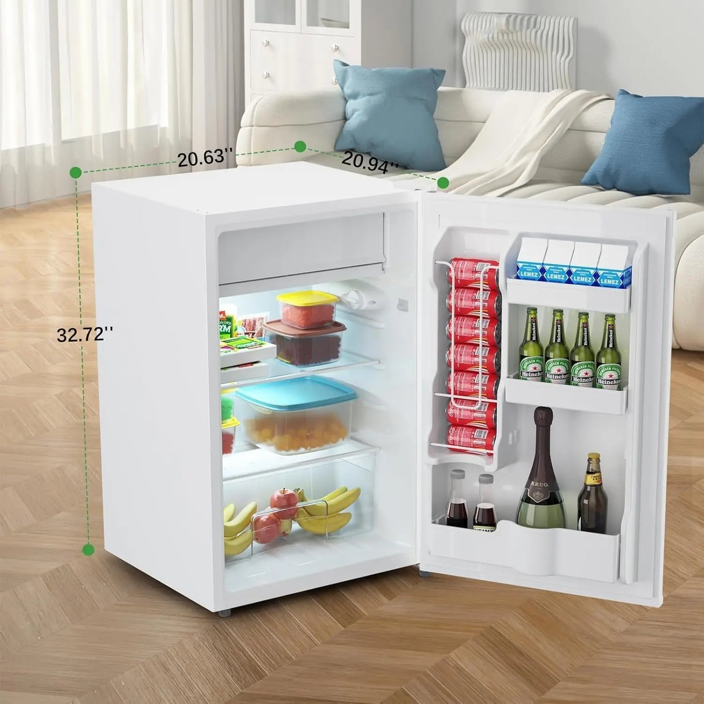 4.3 Cu.Ft Mini Fridge with Freezer, Compact Single Door Refrigerator Adjustable Thermostat Energy-Efficient & Low Noise